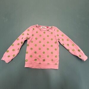 H&M Girls Sweatshirt Size 4–6 Pink Gold Polka Dot Pullover Long Sleeve Cozy